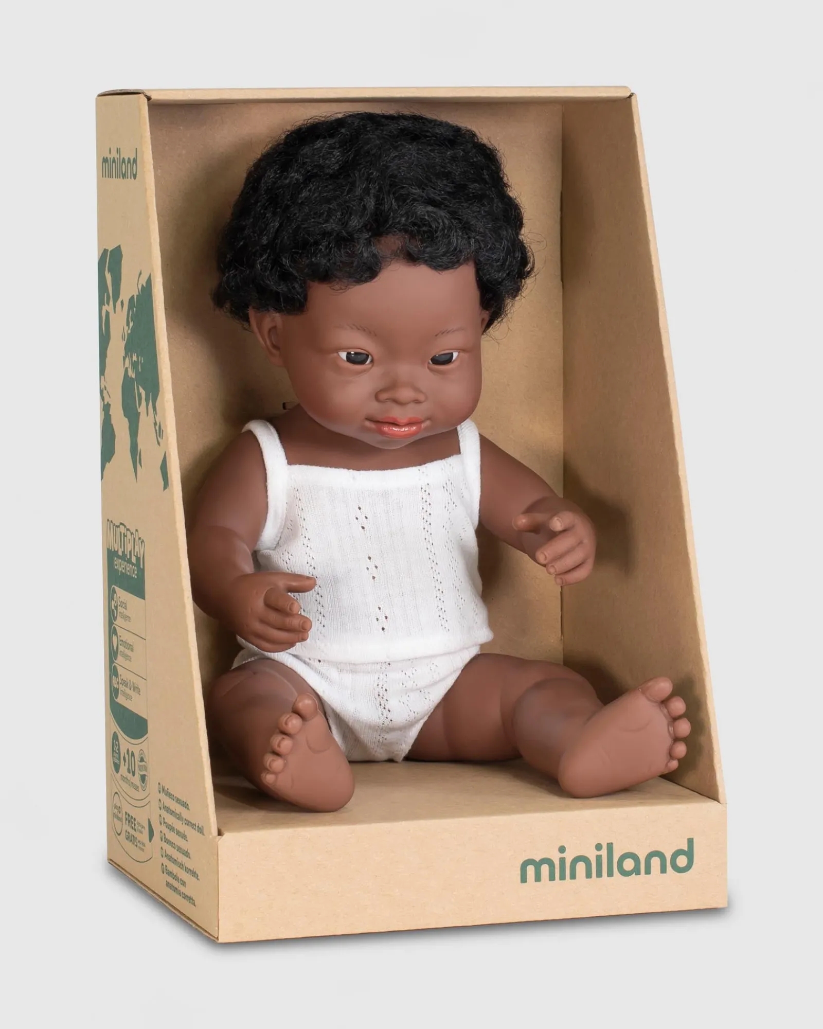 Miniland Anatomically Correct Baby Doll African Boy With Down Syndrome 38Cm Flash Sale