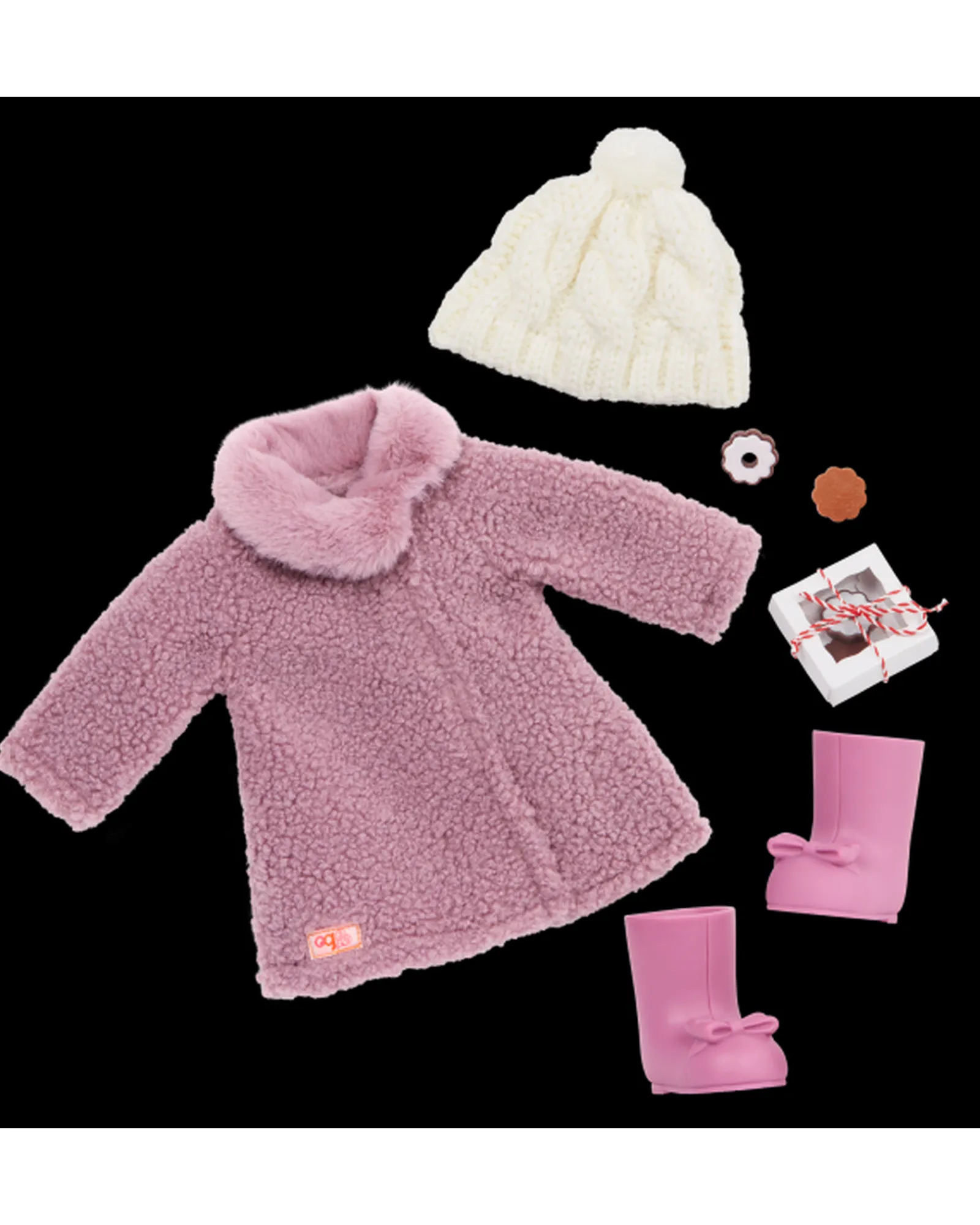 Our Generation Deluxe Sherpa Coat W Knitted Pompom Hat Outfit Best