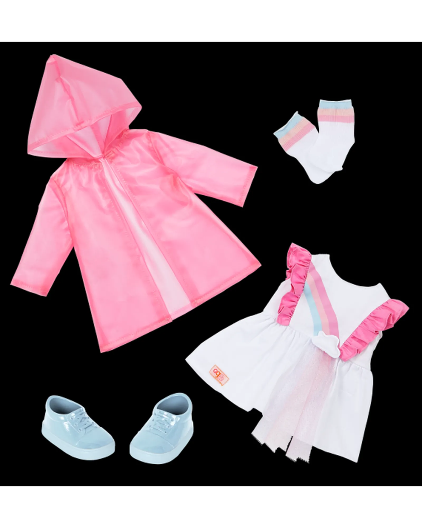 Our Generation Rainbow Printed Dress W Raincoat Outfit Fashion
