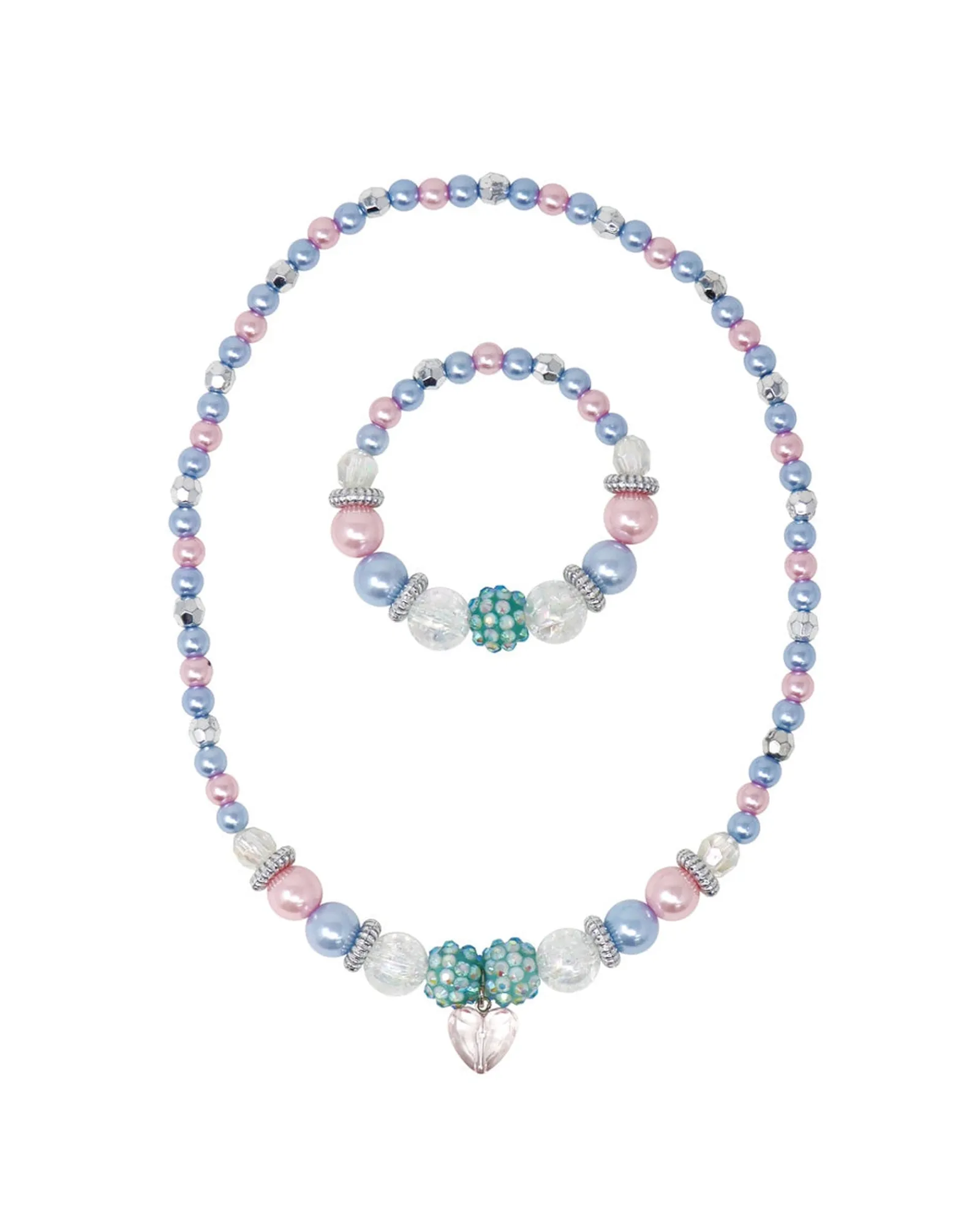 Pink Poppy Blue Ice Princess Stretch Pearl Beaded Necklace And Bracelet Cheap