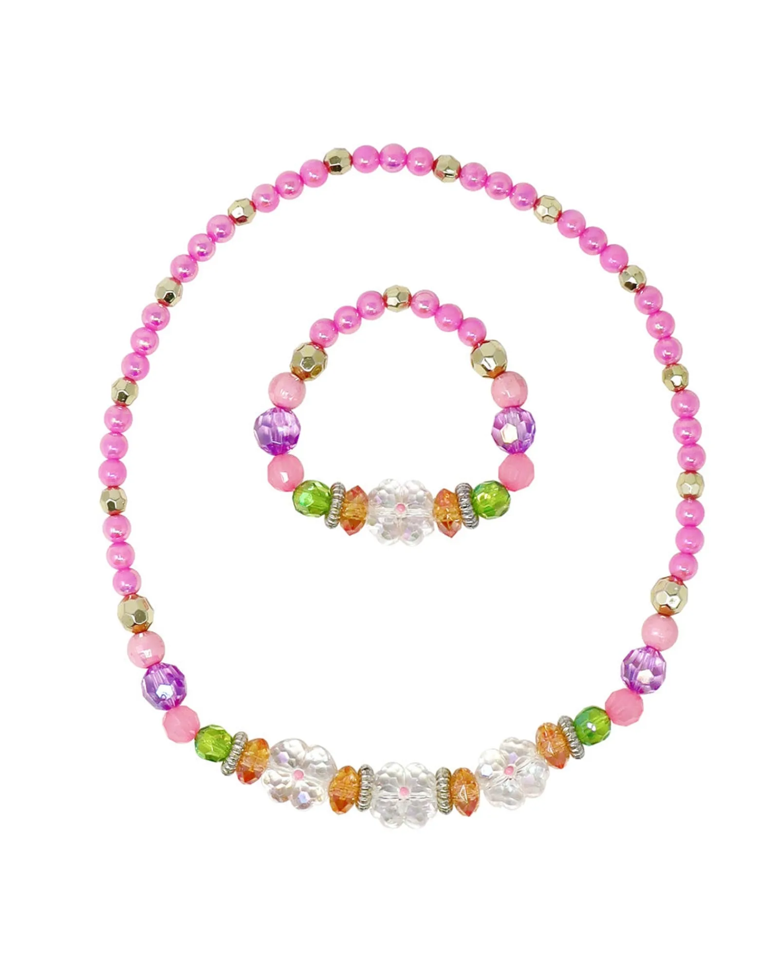 Pink Poppy Pixie Fantasy Flower Stretch Beaded Necklace And Bracelet New
