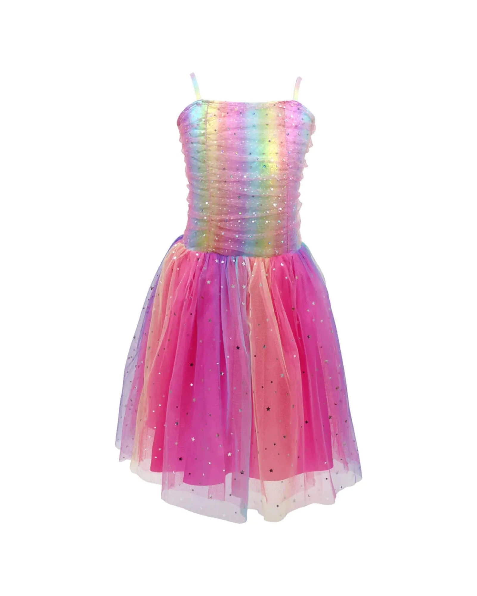 Pink Poppy Rainbow Ruched Sparkle Dress 34 Hot